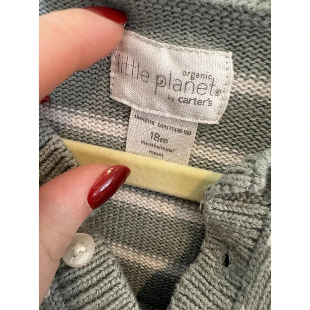 Little Planet By Carter's‎ Romper Baby Boys 18 Months Gray Stripe Knit One Piece